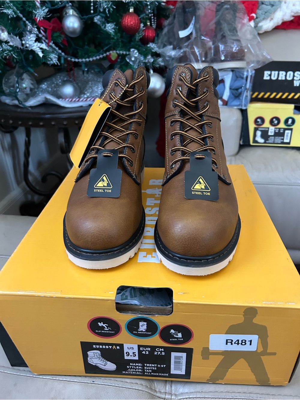 Men's Eurostar Brown Steel-Toe Work Boots - Size US 9.5